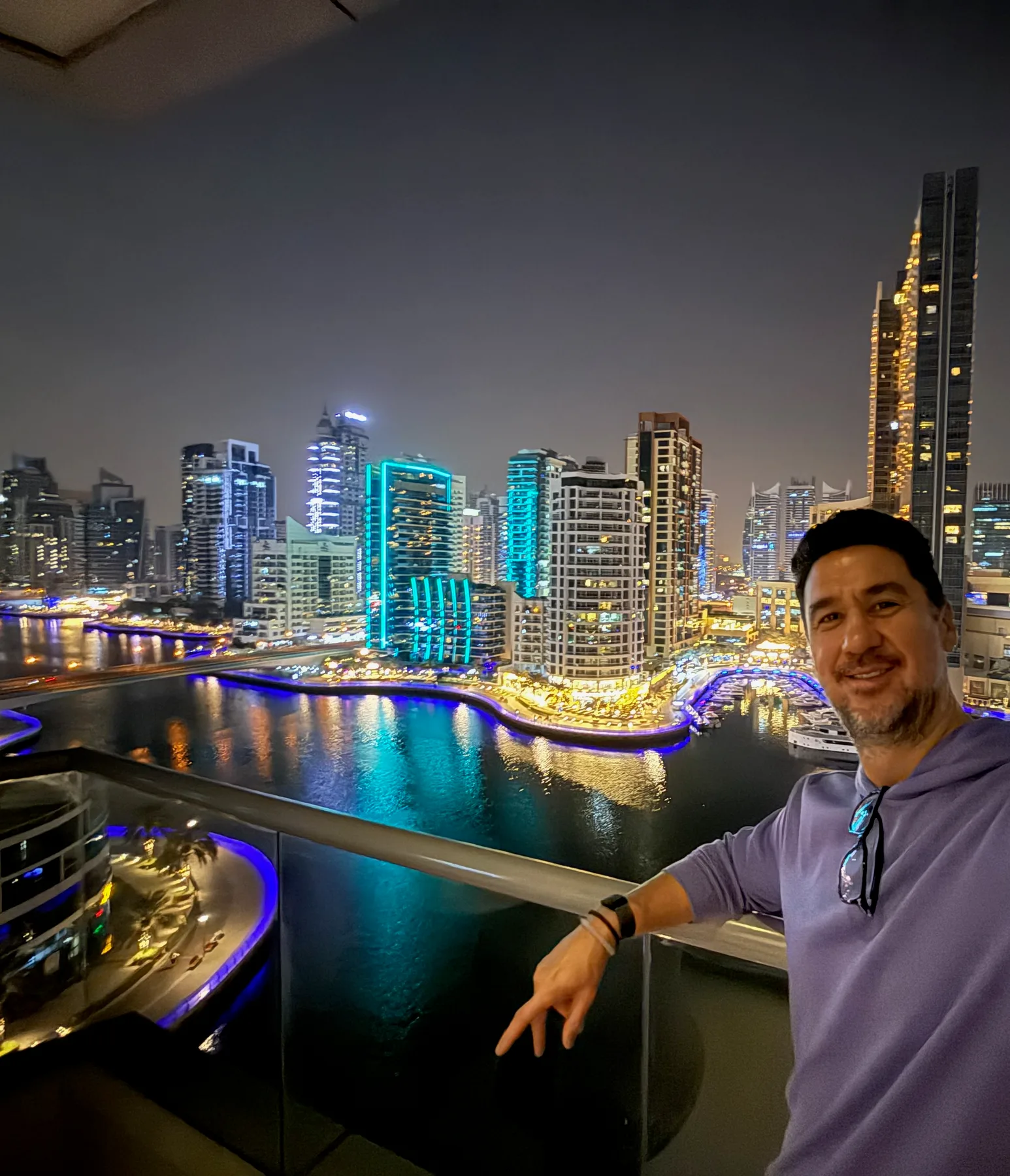 Portrait overlooking the illuminated Dubai Marina