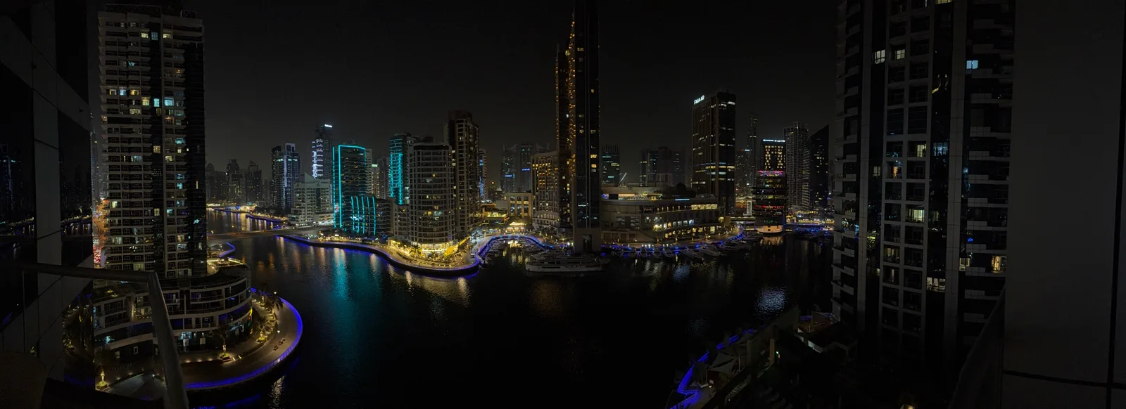 Panorama of Dubai Marina at night