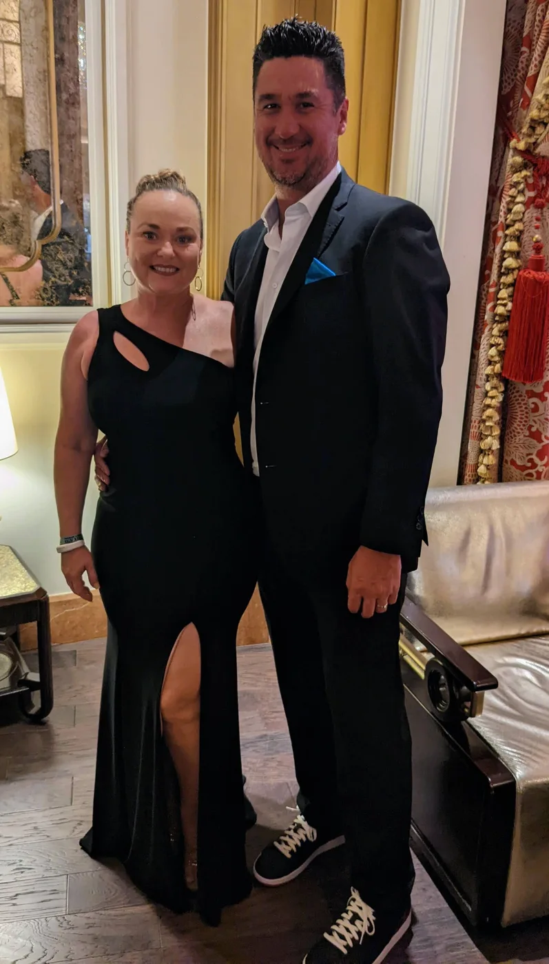Josh and Morgan dressed for an evening out