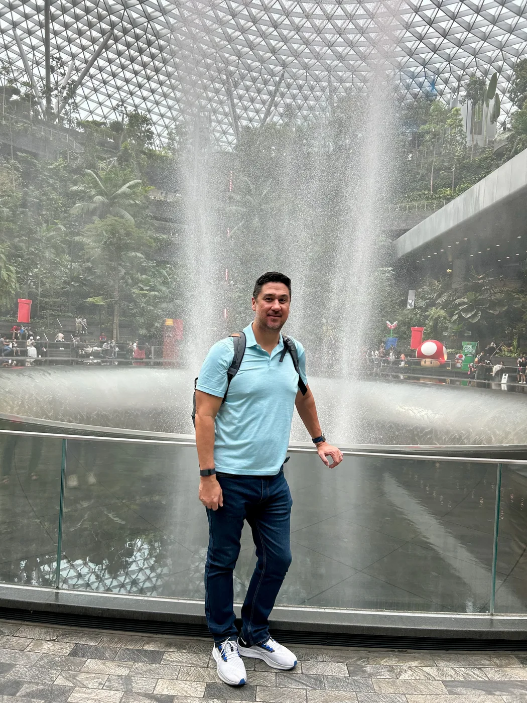 Josh at the Jewel Changi waterfall